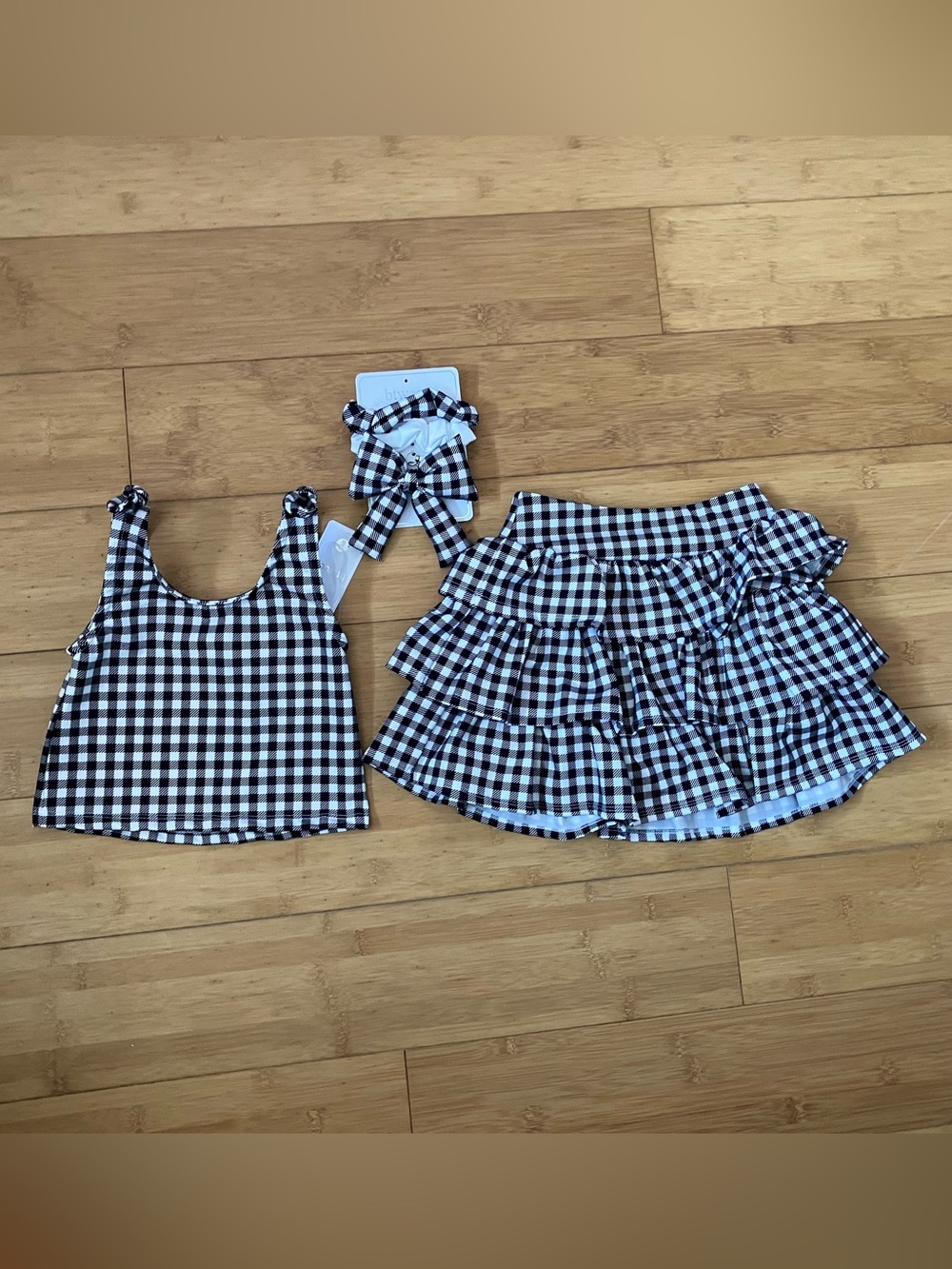 NWT Girls Size 6 Black & White Gingham Actives Outfit - Top & Skorts Set